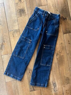 abercrombie kids dark blue denim high-rise wide leg jeans